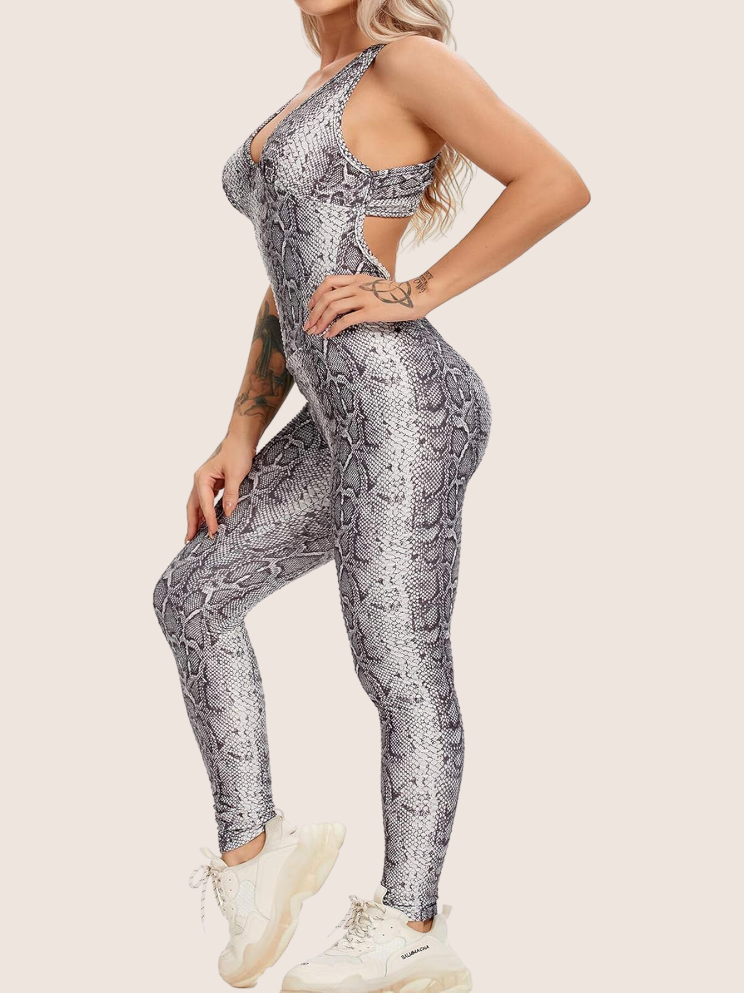 SEASUM One Piece Textured Open Back Bandage Workout Gym Jumpsuit Romper