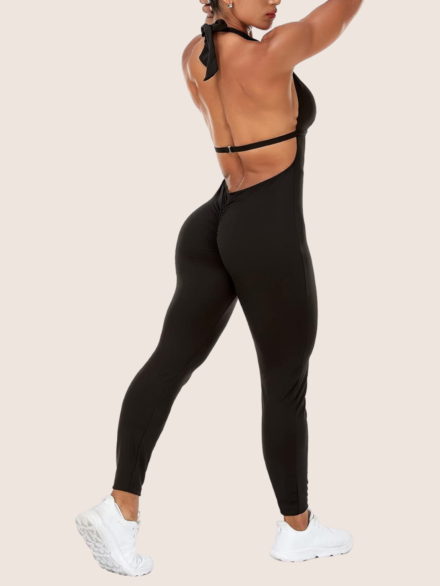 SEASUM One Piece Textured Open Back Bandage Workout Gym Jumpsuit Romper