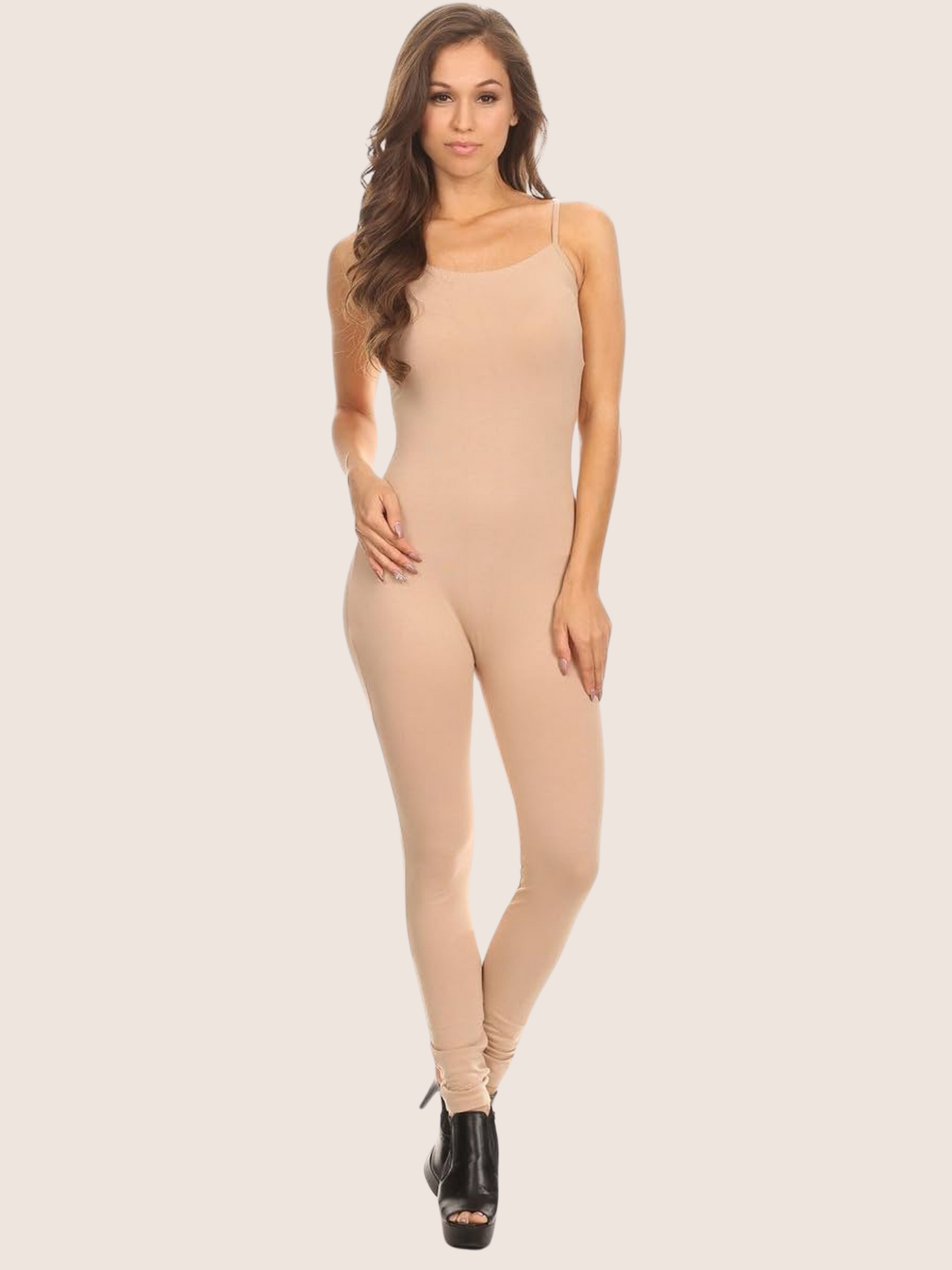 Stretch Cotton Spaghetti Strap Full-Length Bodysuit