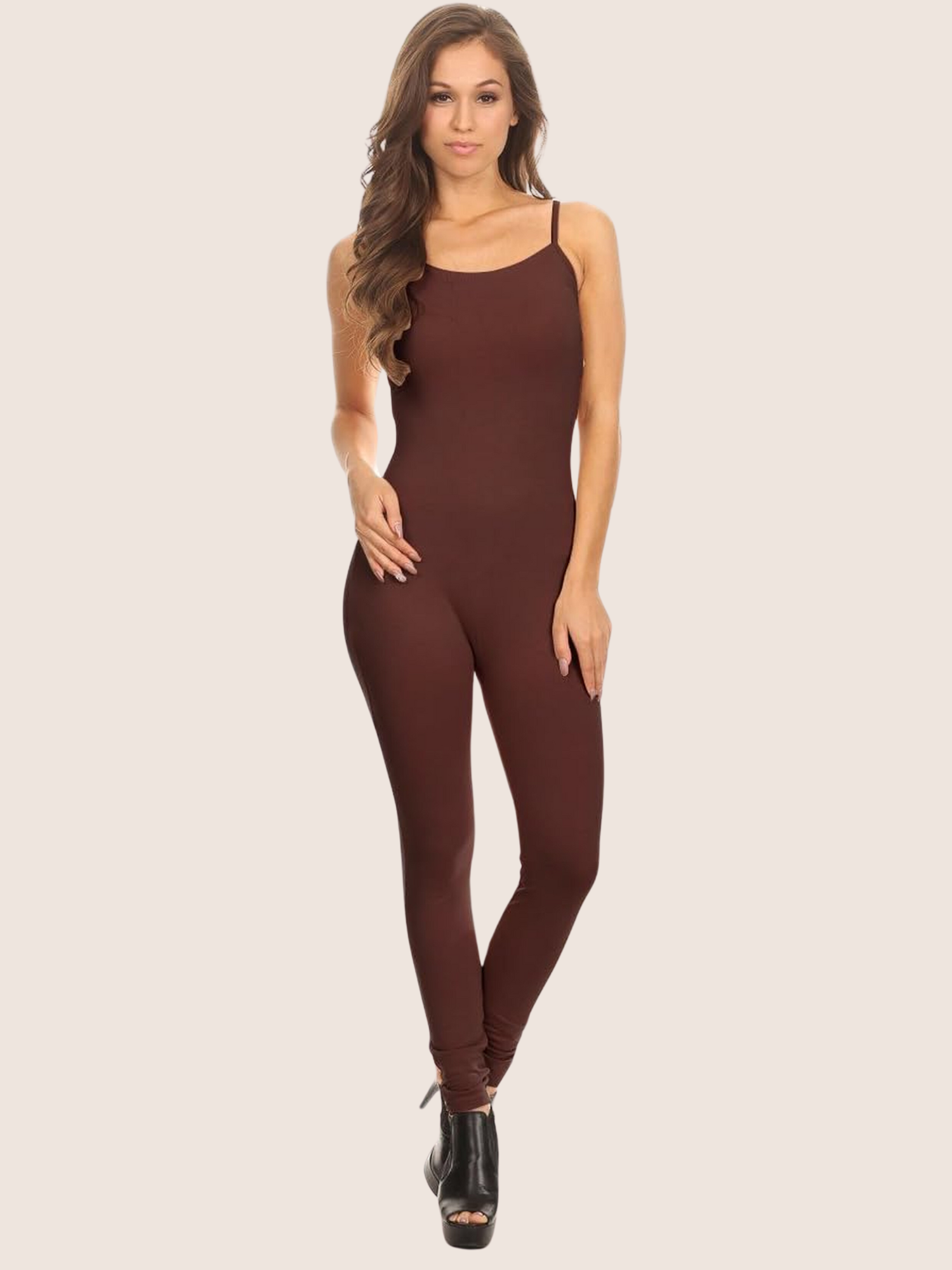 Stretch Cotton Spaghetti Strap Full-Length Bodysuit