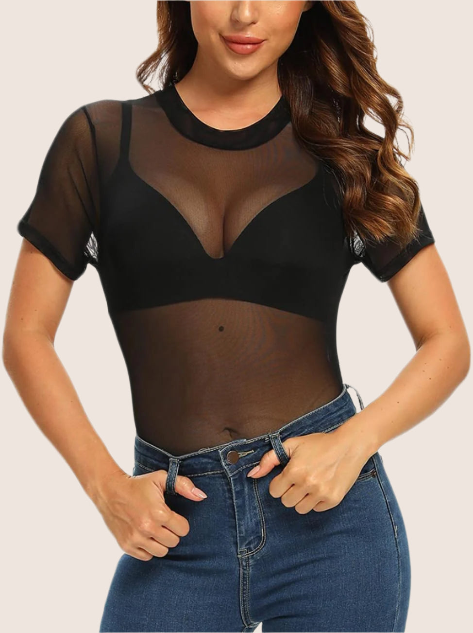 Women Short Sleeve Black Body Suit Tops Sheer Mesh See through Bodysuit Shirt Jumpsuit Rompers Leotard