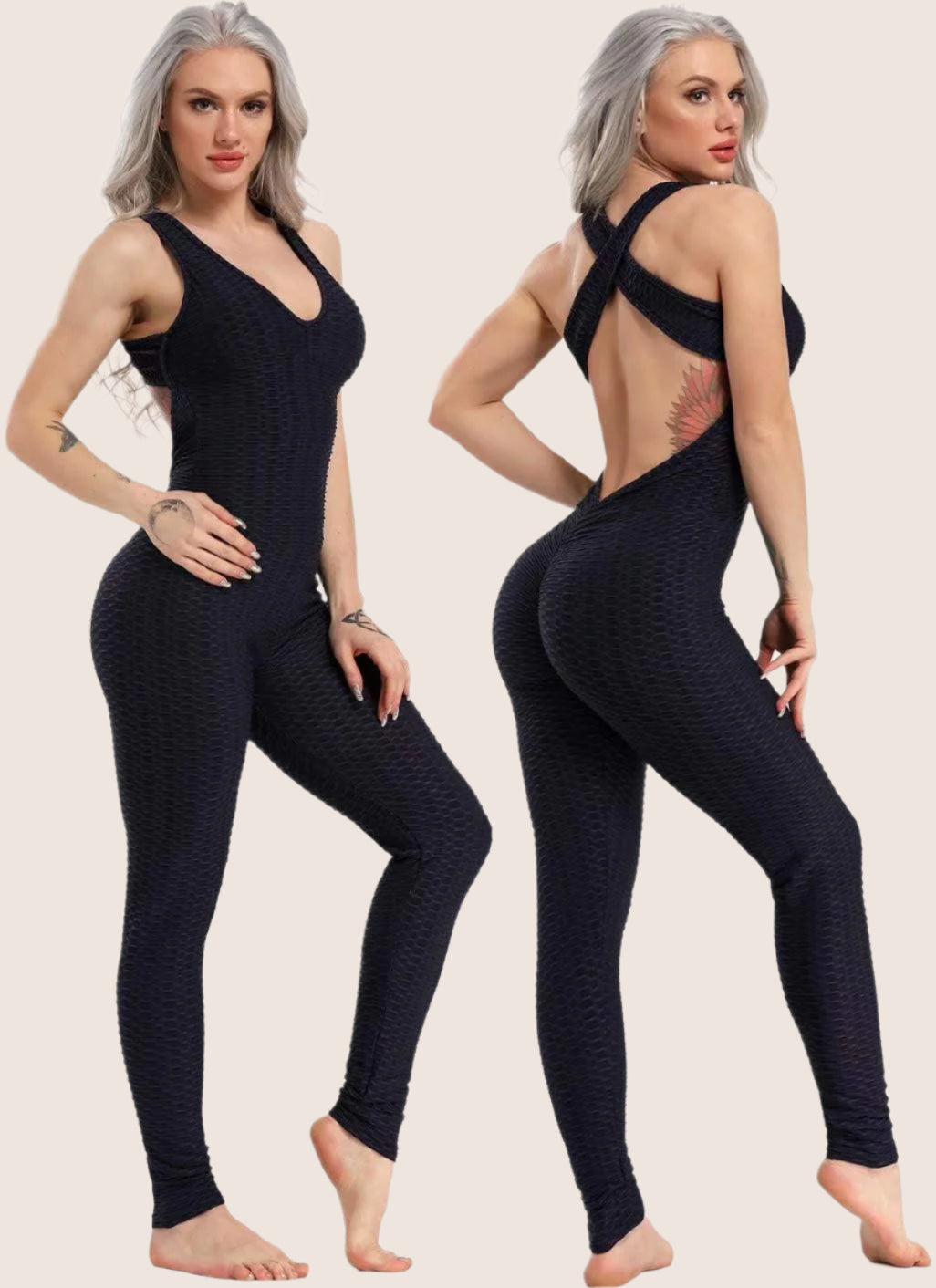 Women Texture Bodysuit Sleevesless Sport One-Piece Backless Sexy Slimming Bodycon Rompers Jumpsuit M